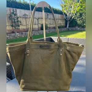 Nena & Co Olive Green Leather Convertible Tote Bag